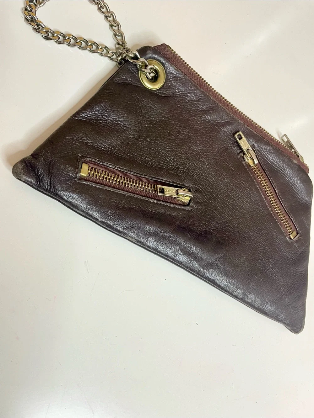 Y2k Leather Chain-Accent Crossbody Clutch